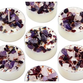 New Moon Beginnings Love Spell Candles - Happiness & Love - Natural Crystal and Herbs - Aromatherapy soy candle - Amethyst, Garnet, Rose Quartz - 6 sizes available! - Style of Jar: Set of 6 Tealights