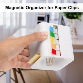 MEGREZ 5in 1 Cube Sticky Note Holder Memo Holder Note Box Post It Note Dispenser Paper Notepad Organizer Sticky Note Dispenser with Colorful Flat Tabs for Sticky Notes and Paper Clips (White)