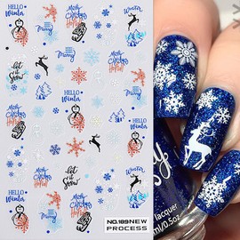 Christmas Nail Art Stickers Decals Winter Snowflake Cute Penguin Nail Decals 4PCS Deer Tree Snowman Rabbit Xmas Nails Design Christmas Nail Stickers Nail Art Supplies for New Year Manicure Decorations