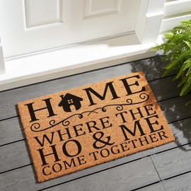 Funny Coir Doormat Home, Where The Ho & Me Come Together Welcome Front Porch Decor Doormat For The Entrance Way Rugs with Heavy-Duty Backing Non Slip Outdoor Coconut Coir Doormat 23.6 x 15.7 inch
