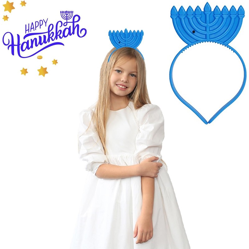 The Dreidel Company Hanukkah Menorah Headband, Light Up Flashing, Glow