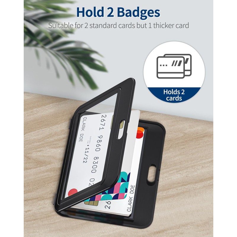 Uniclife ID Badge Holder with Double-Sided Windows Horizontal Hard Plastic
