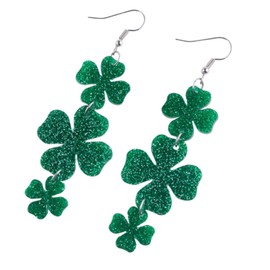 Glitter Green Lucky Clover Acrylic Dangle Earrings Irish Shamrock Acrylic Drop Earrings St Patricks Day Accessories-C Style