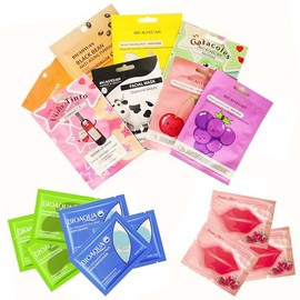 Mascarillas Faciales Hidratantes Mix 50 Piezas con Colágeno para Labios y Ojos, Parches de Tela para Cuidado de la Piel                               