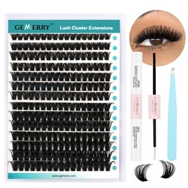 GEMERRY Individual Eyelash Set 80D Cluster Eyelashes 0.07 D Crul 10-18 mm Clusters Individual Eyelash Glue and Applicator DIY Cluster Eyelash Extension Set (80-0.07D-10-18 mm Set)