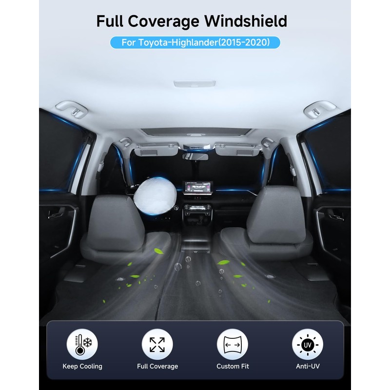 EVOOOR 8PCS Windshield Sun Shade for Toyota Highlander 2014-2019 Accessories-