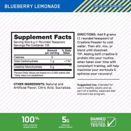 Optimum Nutrition, Micronized Creatine, Blueberry Lemonade, 1.78 lbs. FREE SHIP