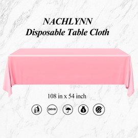 NACHLYNN Pack of 6 Disposable Tablecloths, 137 x 274 cm, Pink, Rectangular Table Cover, Waterproof Garden Tablecloth for Festivals, Party, Weddings, Bridal Showers, Birthday Decorations
