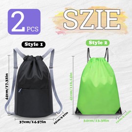 FuninCrea 2PCS Drawstring Backpack, Waterproof Drawstring Bags Gym Bag for Women Men, Draw String Back Bag Strap Adjustable (Black)