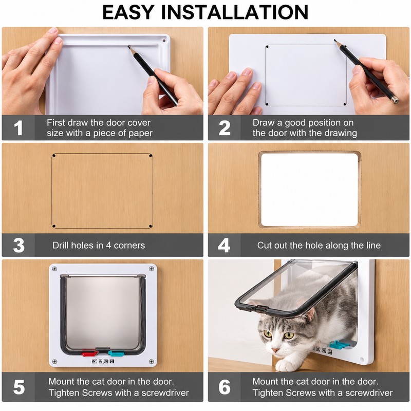 4-Way Locking Cat Door for Indoor & Outdoor Use –