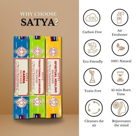 Satya Incense Set 12 x 15gram Includes: Nag, Super Hit, Oodh, Positive Vibes, Namaste, Champa, Opium, Reiki, Spiritual Healing, Karma, Traditional Ayurveda and Meditation, Wood, Multi, Packs