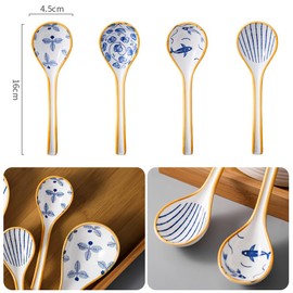 Set of 4 Stylish Spoon Renge 4 Floral Ceramic Handmade Japanese Style Restaurant Japanese Dinnerware Restaurant Restaurant Commercial A