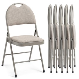 HOMEFUN Folding Chairs with Cushion Padded Folding Chairs 6 Pack Portable and Assembled Folding Foldable Dining Chairs for Guests Kitchen Office Wedding Party Khaki