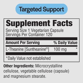 PureFormulas L Theanine Supplement 100 mg, L-Theanine Supports Stress Levels, Relaxed State, Mood, Sleep, Dairy Free, Soy Free, Non-GMO 60 Vegetarian Capsules