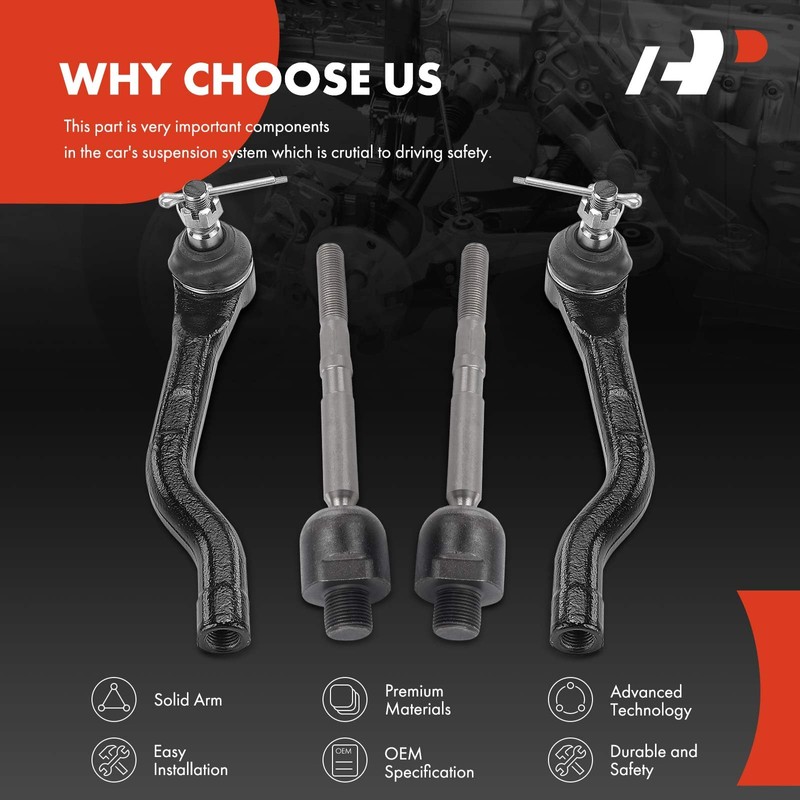 A-Premium Set of 4, Front Inner & Outer Tie Rod