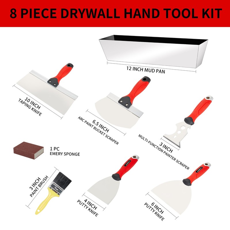 Drywall Hand Tool Kit,Stainless Steel Putty Knife Set Including Joint