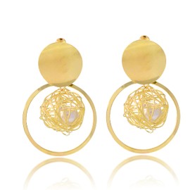Gold Hollow Out Circle Statement Earrings for Women Trendy Pearl Gold Plated Earrings for party