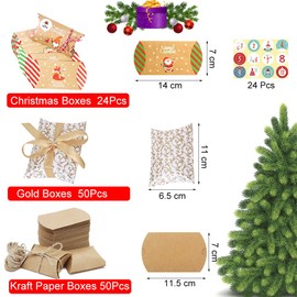 Pack of 124 Gift Boxes, Kraft Paper, Vintage Cushion Box, Candy Box, Christmas Folding Box, Kraft Paper Box, Boxes for Guest Gift, Birthday, Party, Christmas, Candy Box, Gift