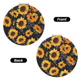 keluki Sunflower Style6 Print Foldable Travel Pocket Mirror Round PU Leather Portable Mini Makeup Double Sided Handheld Magnifying,2.6 in