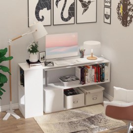White 55\" L-Shaped Corner Computer Workstation 360 Degree Rotating Design with Storage Featurescolor: White Color