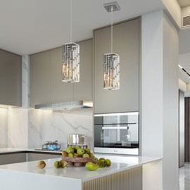 FDPBY Chrome Pendant Lighting Modern Pendant Light, Mini Crystal Chandeliers,Adjustable Pendant Light Fixture for Kitchen Island Dinning Room Bedroom (1 Pack)