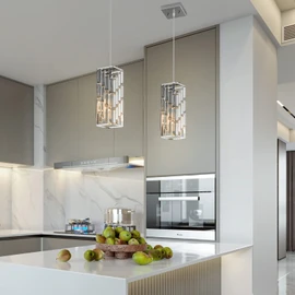 FDPBY Chrome Pendant Lighting Modern Pendant Light, Mini Crystal Chandeliers,Adjustable Pendant Light Fixture for Kitchen Island Dinning Room Bedroom (1 Pack)