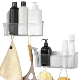 S.B.Weston Shower Caddy - Rust Proof, No-Drilling, No Suction Cups - Easy to Remove Wall Mounted Bathroom Organiser Storage Shelf (Clear - 2 Pack)
