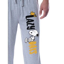 Peanuts Men's Snoopy and Woodstock Lazy Days Sleep Jogger Pajama Pants (Large) Grey