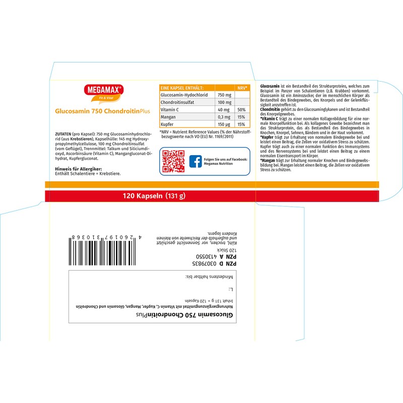 Megamax Glucosamine 750 mg + Chondroitin 120 Capsules High Dose
