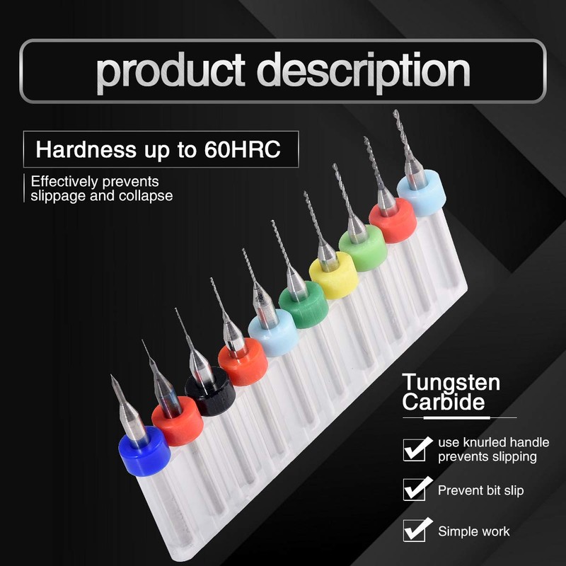 KATUR 10 PCS Mini PCB Drill Bits 0.1-1.0mm, Carbide Spiral