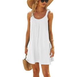 MAIABLEAU Women Mini Cover-Up Dress Casual Summer Shoulder Straps Beach Sleeveless Short Cover Up White M