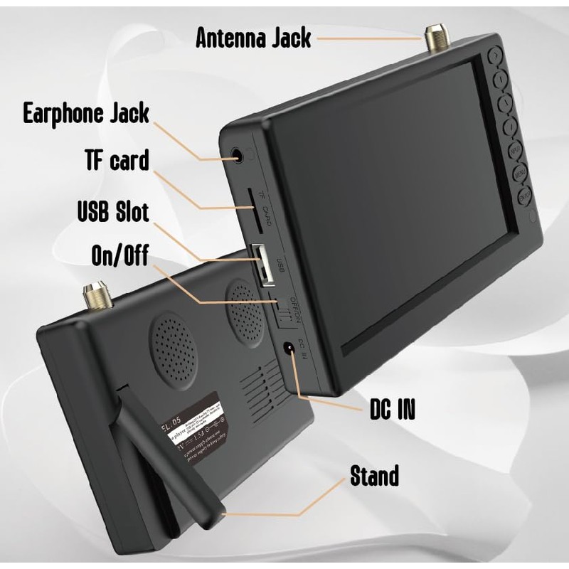 5''Small Portable TV,Mini Digital TV with ATSC/TF Card/USB,Battery Operated TV