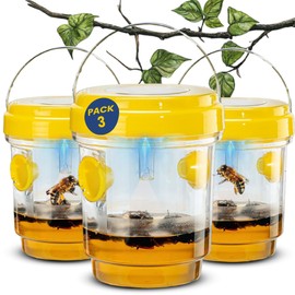 TriskelBlue 3-Pack Solar Wasp Traps Outdoor Hanging – Reusable Bee, Hornet & Yellow Jacket Catchers with LED Light – Solar Powered Insect Traps for Garden, Patio, Porch, Backyard