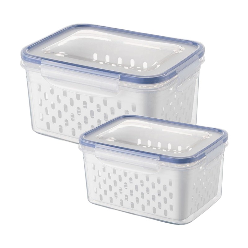 2 Pack Fruit Storage Containers for Fridge with Removable Drain