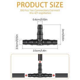 Rolcoassuns 300 Pieces 1/4 Inch Universal Drip Irrigation Elbow T-Connector, 1/4 Inch Hose Connector Drip Irrigation Fittings for 4 mm/7 mm Water Hose Drip Irrigation System