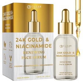 Clear Beauty Suero de oro de 24 quilates y niacinamida para cara, antienvejecimiento, reafirmante, hidratación, tono y resplandor, probado por dermató