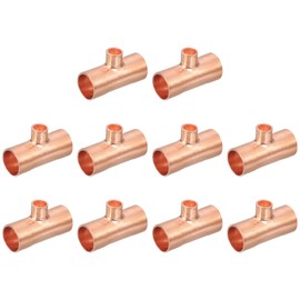 uxcell 1/2-inch x 1/4-inch x 1/2-inch Copper Reducing Tee Copper Pressure Pipe Fitting Connector for Plumbing Supply and Refrigeration 5pcs