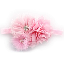 My Lello Headband Shabby Fabric Flower Cluster Baby - Infant - Toddler - Girl Stretchy Elastic Light Pink