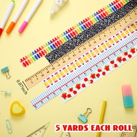 Fanfanwin 6 Pcs School Ribbons for Crafting 30 Yards Back to School Teacher Grosgrain Ribbons Ruler Ribbon Pencils Apples Book Crayon Craft Ribbons Teacher Appreciation Craft Teacher DIY Supplies