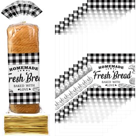 50 Pieces Bread Bags for Homemade Bread Christmas Clear Plastic Bread Bags with Twist Ties Black Buffalo Plaid Bread Bag Fresh Bread Bag for Rolls and Cookies for Home Bakers and Bakery