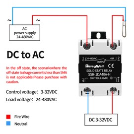 ReleyWell Solid State Relay, 40A DIN Rail SSR Relay with Radiator, DC to AC (Input 3-32VDC Output 24-480VAC)