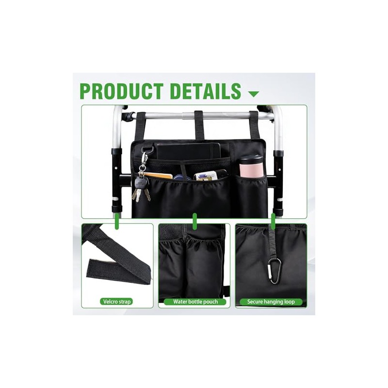 Wheelchair Side Bag with Cup Holder and Reflective Strip, Large