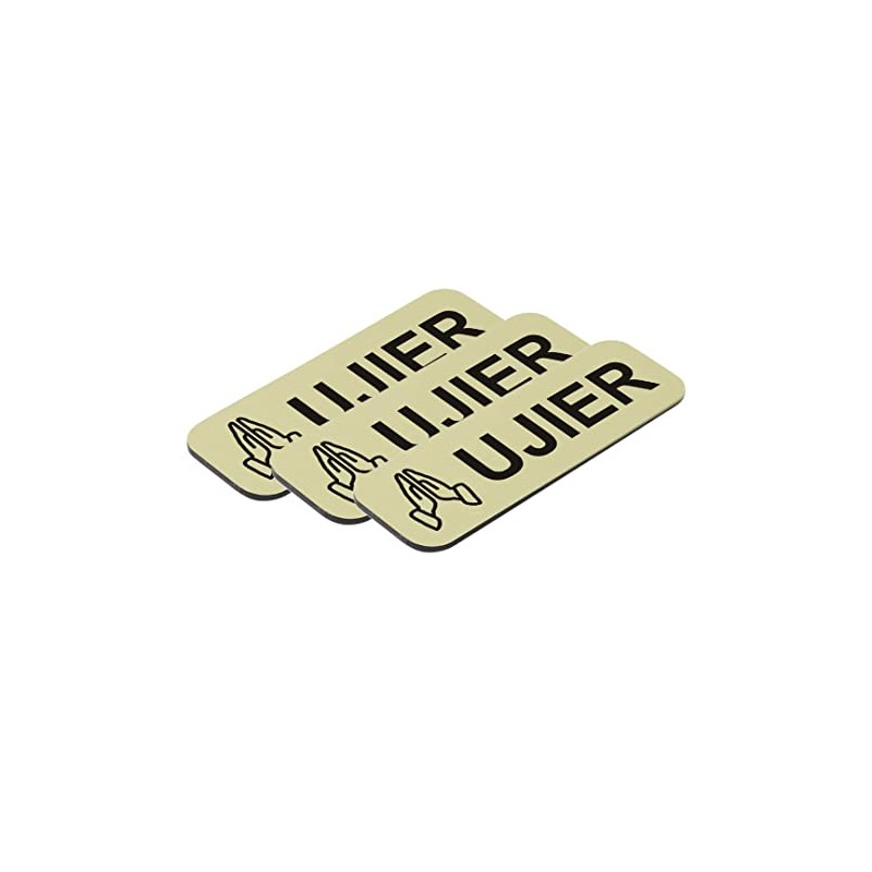Ujier 1 x 3" Name Tag/Badge, Brushed Gold, Praying Hands