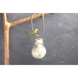 Dandelion Leather Necklace Bird Real Boro Glass & Dandelion