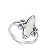 Long Wide Filigree Swirl White Simulated Opal Oval Ring .925