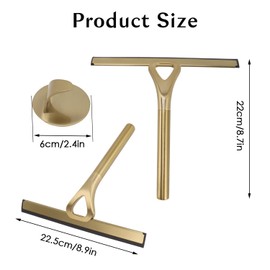 Tissting 8.9x8.7inch Gold Stainless Steel Shower Squeegee Window Squeegee with Hanging Hook Glass Wiper Squeegeer Cleaning Tool for Clean Ceramic Tile,Shower Door, Mirror,Window,Car Glass,Table Top