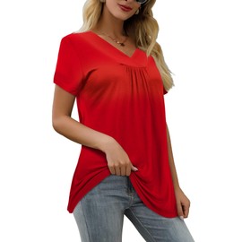 Florboom Ladies V Neck Short Sleeve Summer Tops Tunic Shirts Red 8 10