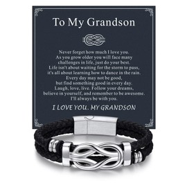 Bandmax to My Grandson Gift Infinity Love Knot Leather Cuff Bracelet Forever Link Knot Bracelet for Men Grandson Gift for Birthday Christmas Graduation