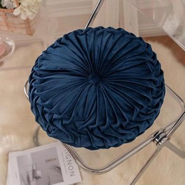 MIFXIN Round Pumpkin Cushion Throw Pillow 14x14 inch Velvet Soft Decorative Round Pillow Seat Cushion Bed Sofa Couch Chair Car Home Cushion Decoration (Navy)