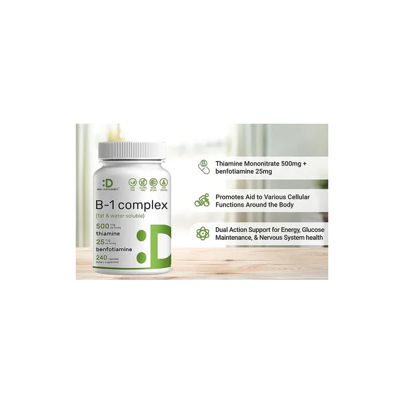 Vitamina B1 Complex Con Benfotiamina240 Cápsulas Hecho Usa Sabor S/n
